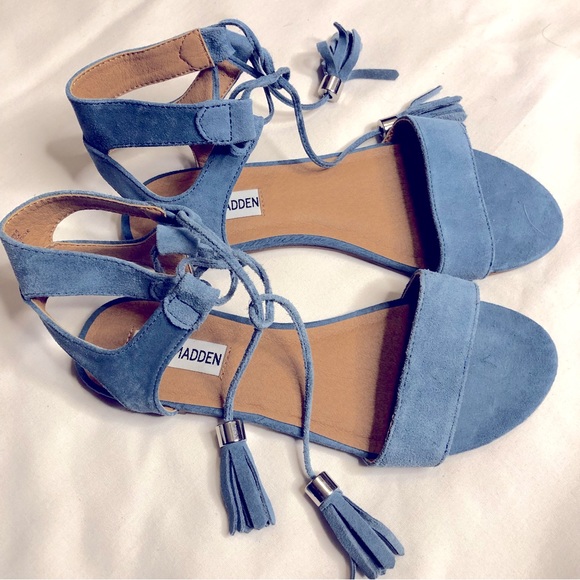 Steve Madden Elivait leather blue suede gladiator flats sandals - Picture 3 of 8